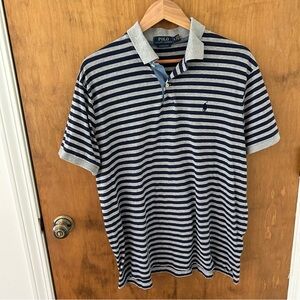 Polo Ralph Lauren Navy/Gray Striped Polo Shirt. Size XL.